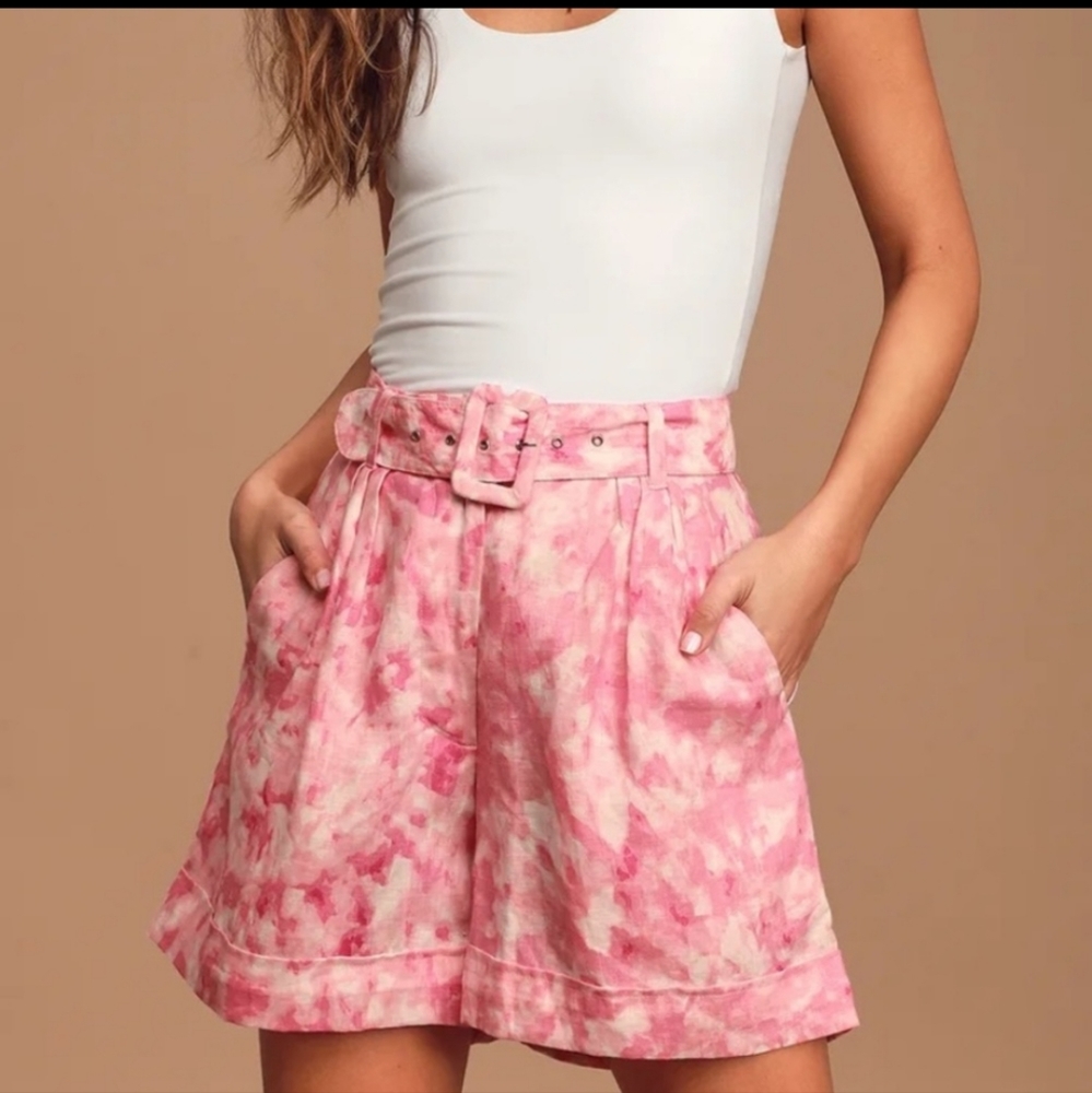 OUT OF STOCK NWT Les Deux Pink Tie-Dye Belted High-Waisted Shorts